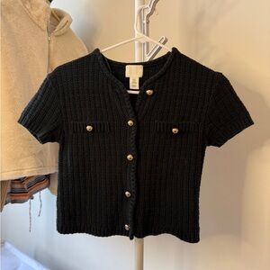 H&M Knitted Navy Blue Shirt with Gold Buttons